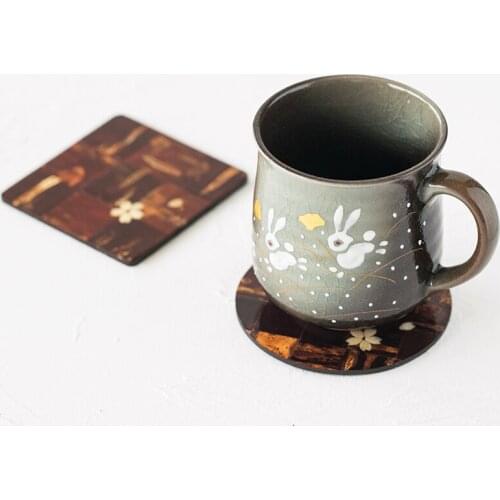 Japan Style Natural Wood Drink Coasters Sakura Pattern Heat Resistant Pads Cup/Pot Holder Creative Tea Cup Mat Placemats
