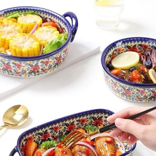 Polish Ceramic Handle Bowl Household Oven Microwave Special Binaural Soup Bowl Instant Noodle Bowl Soup Plate Bowls for Kitchen