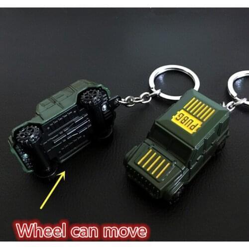 Pubg Game Surrounding Jewelry Pickup Jeep Keychain Metal Model Key Rings Wheel Can Move For Cosplay Game Equipment 10pcs/lo