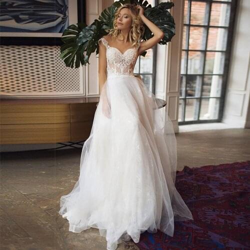 On Sale Summer Beach White Lace Bridal Wedding Gowns Cap Sleeves Sweetheart A Wedding Dress for Bride Sweep Train Pleating 2021