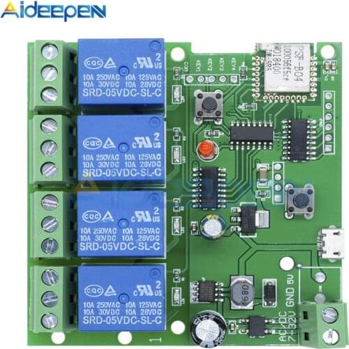 DC 5V-32V 4 Channel Wifi Relay Module Phone APP Wireless Remote Control Switch Self-Lock Interlock For Smart Home DC 12V 24V
