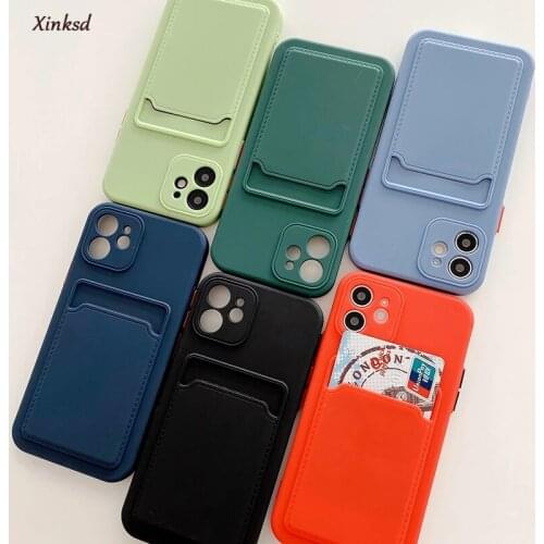 Luxury Original Card Bag Phone Case For iPhone 11 12 Pro Max 7 8 Plus XR X XS Max 12 mini Card Holder Wallet Soft Silicone Cover