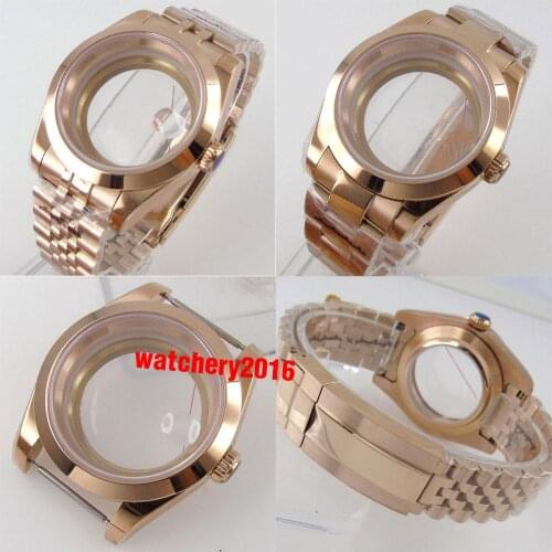 39mm Sapphire Watch Case Rose Gold Plated For NH35 NH36 Miyota 8215 821A Mingzhu 2813 3804 Movement Jubilee/Oyster Bracelet