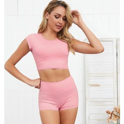 SVOKOR Solid Seamless Yoga Suits Fitness Shorts Short Sleeve Gym Clothes For Women Workout Sportswear Folds Sexy Shorts