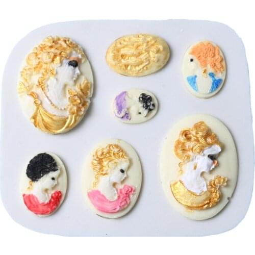 Vintage women frame photo mirror Silicone Molds cake fondant gumpaste fondant cupcake decorating tool chocolate candy cugar mold