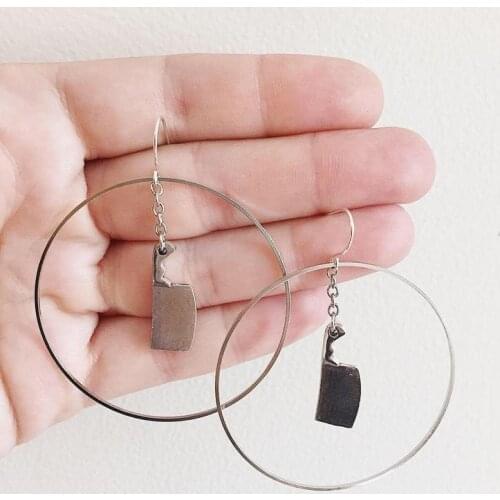 Cleaver earrings Hoops silver color exaggerate Gothic steampunk dark jewelry Halloween Womans Gift charm fashion carver 2020new