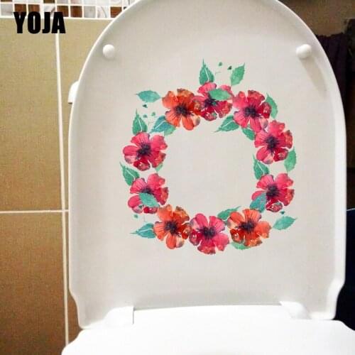 YOJA 19*20.8CM Red Watercolor Wreath Home Wall Sticker Decal Fashion Bathroom Toilet Decor T1-0791