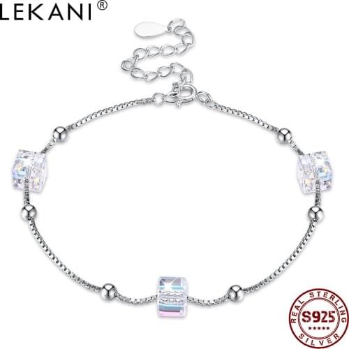 LEKANI 925 Sterling Silver Womens Adjustable Bracelet Colorful Crystal Luxury Bracelet 2020 Hot Sale Fashion Anniversary Gift