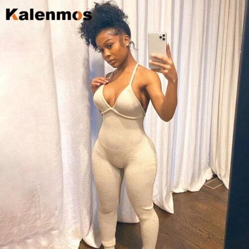 KALENMOS Sexy Knitted Rompers Jumpsuit Women Summer Bodysuit V-neck Solid Casual Streetwear Outfit Fitness Backless Overalls