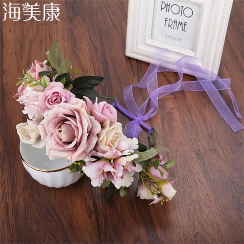 Haimeikang Women Wedding Floral Crown Head Band Floral Head Wreath Flower Headband Bridesmaid Bridal Garland Forehead Hair Band