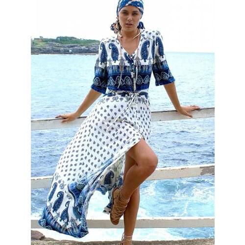 2020 NEW Cotton Beach holiday Cover up Print Bathing suit Swim dress Kaftan Robe de Plage cover up femme Summer Dress swimwear