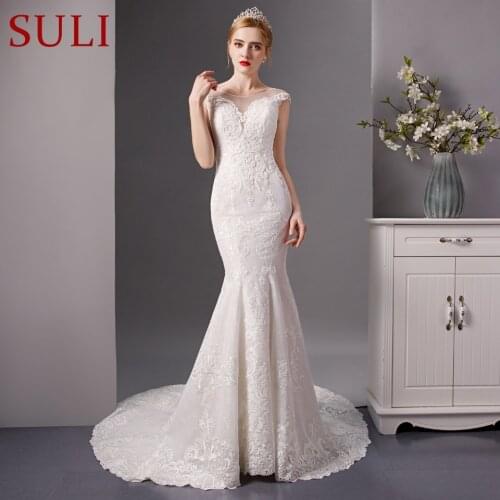 SL-6082 Stunning Mermaid Wedding Dress 2019 full Beads Shinny Dress Bridal Dress