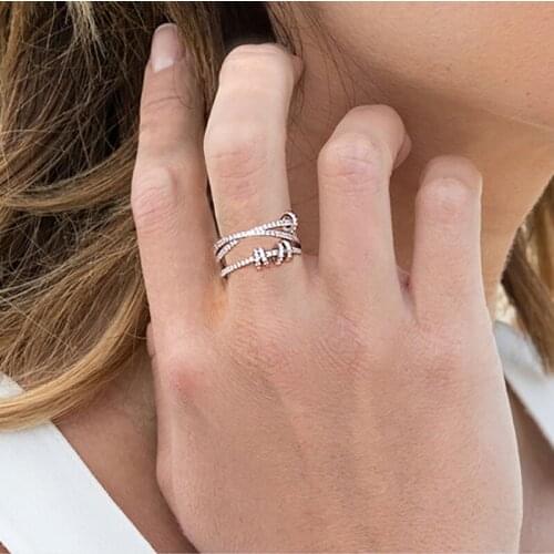 Original Cross Line Ring 925 Sterling silver Bijou AAA Cz Stone Party Wedding Band Rings for women Bridal Fine Jewelry Gift
