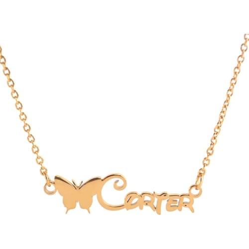 Gold Stainless Steel Jewelry Kids Necklaces Personalized Name plate Butterfly Custom Name Necklace for Children