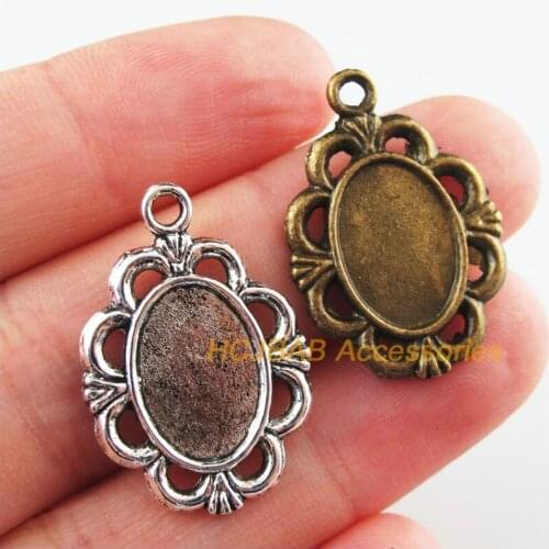 15Pcs Retro Tibetan Silver Antiqued Bronze Tone Flower Oval Picture Frame Charms Pendants 18.5x26.5mm