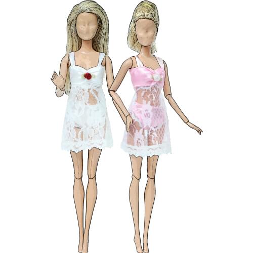 2 Pcs/Set High Quality Doll Outfit Pajamas Pink White Lace Coat + Tops + Underwear Clothes for Barbie Doll Accessories Toy