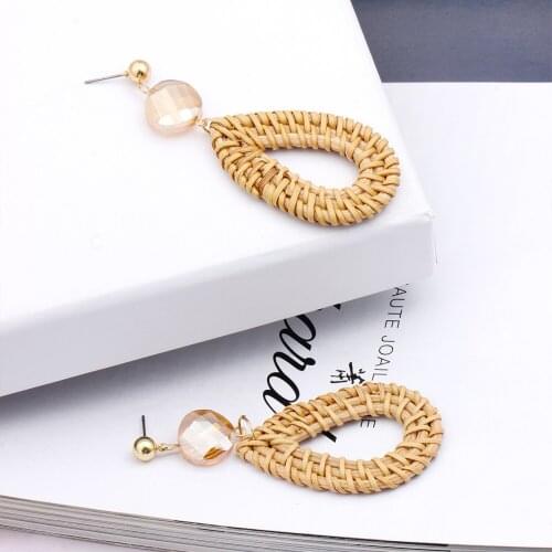 2021 handmade crystal pendant earrings new fashion rattan woven steel accessories earrings girls