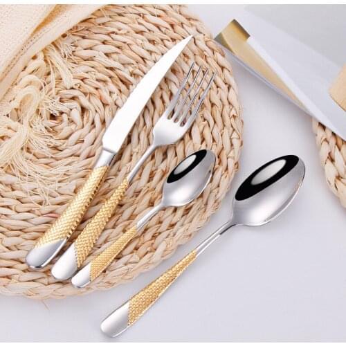 24 pieces tableware star drill knife fork set home tableware 304 stainless steel steak knife fork Western food. dinnerware