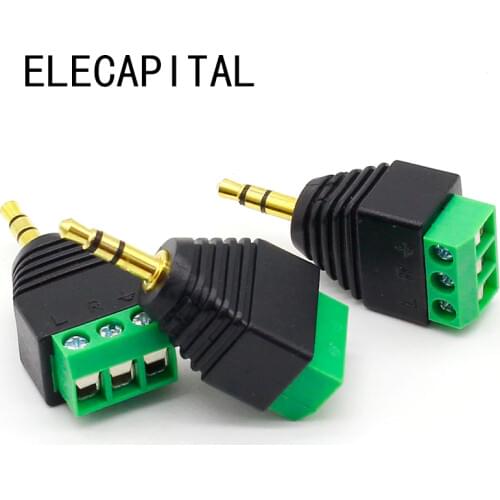 3pcs 3.5mm 3ploe 1/8 Inch Stereo Male Plug to AV Screw Video Balun Terminal Jack 3.5 mm Male 3 pin Terminal Block Plug Connector