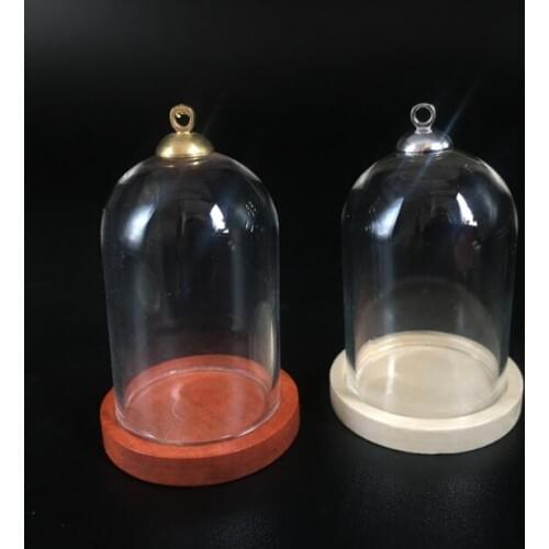 50sets/lot 38*25mm tube glass globe bottle wood base beads cap set glass vial cover dome glass bottle jar cute charms