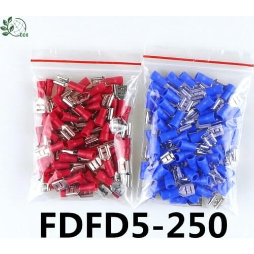 50PCS FDD2-250 Female Insulated Electrical Crimp Terminal for 1.5-2.5mm2 Connectors Cable Wire Connector FDD2-250 FDD2.5-250
