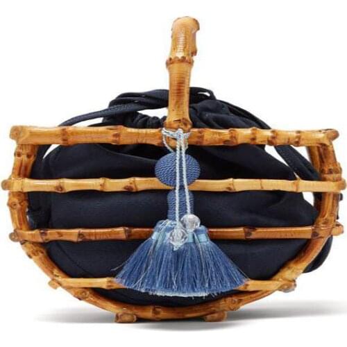 Bamboo handbag tassel ladies semi-circle knot purse bamboo root woven beach bags vacation straw bag 01-HB-zzlsby