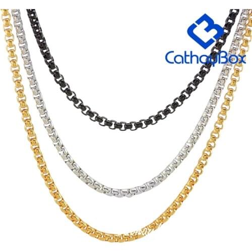 2.5mm Silver Color Gold Black Mens Stainless Steel Double Linked Square Rolo Box Chain Necklace