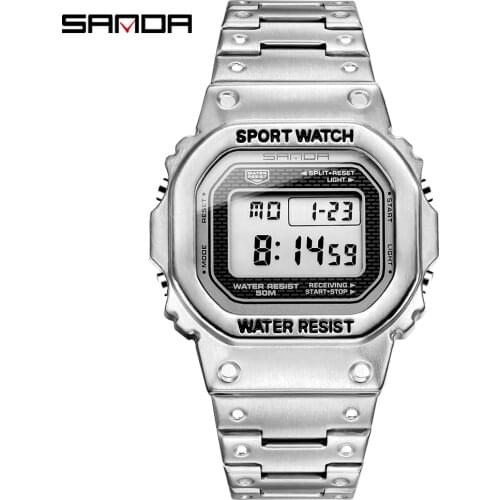 SANDA Men Sports G style LDE Digital Watch Outdoor Military Waterproof Wristwatch Mens Stainless Steel Clock Relogio Masculino