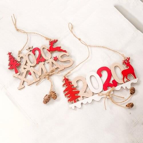 Tree Hanging Ornament Wooden 2020 Xmas Christmas New Year Shape Kids Favor Party Gift Creative Painted Wooden Artwork Ornaments