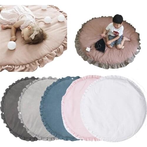 100cm Baby Thicken Play Mat Soft Cotton Game Blanket Lace Solid Color Crawling Mats Washable Round Floor Carpet for Kids