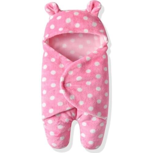 Baby Blanket Newborn Baby Wrap Swaddle Soft Infants Coral Fleece Swaddle Wrap Polka Dot Sleeping