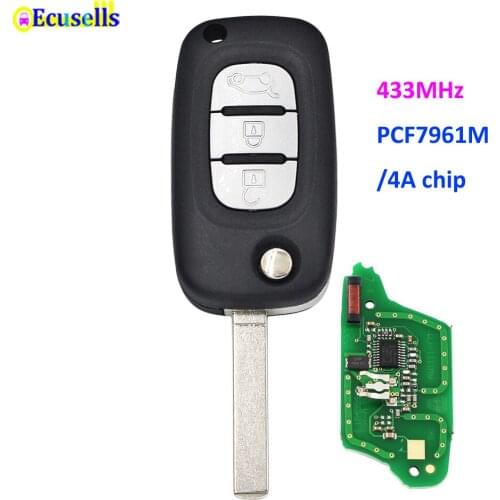 Remote Key Fob 3 Button 434MHz PCF7961M 4A Chip for Renault Symbol Megane 3 Captur Kadjar 2013-2017 VA2 Blade