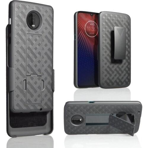 Dual layer hard plastic weave cell phone holster combo case for Moto Z4 play