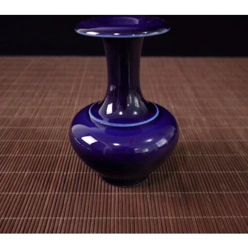 Elegant Bright Indigo Blue Glaze Flat Belly Porcelain Vase