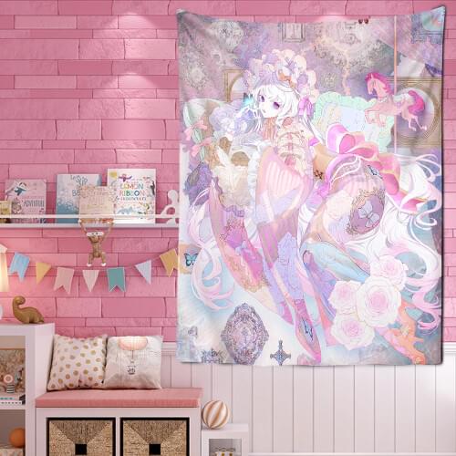 Japanese Animation Tapestry Mandala Carpet Cartoon Tarot Girl Kimono Wall Carpet Kawai Decoration Wall Hanging