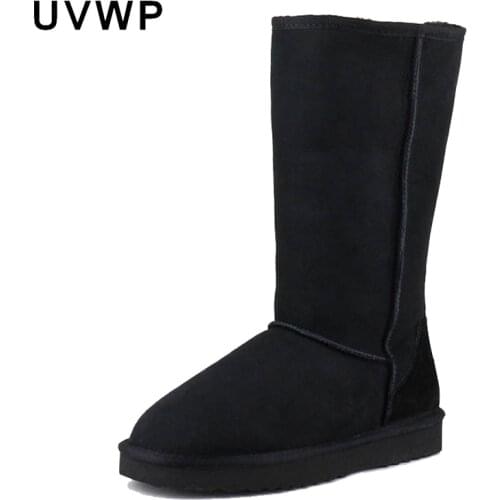 Classic Genuine Sheepskin Leather Snow Boots Lady Long Boots 100% Natural Fur Winter Boots Warm Wool Women High Boots Non-slip