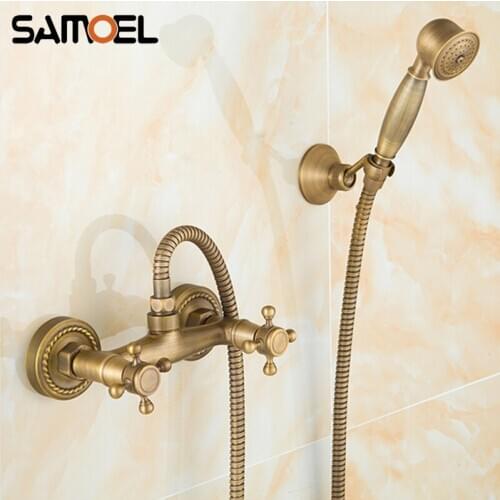 Classic European Style Antique Brass Wall Mounted Shower Sets Handshower Wholesale Price Copper Retro Shower Faucet Set SF1001