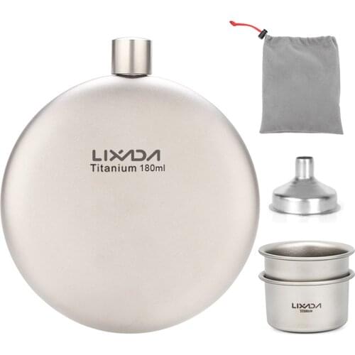 Lixada 260ml Leakproof Titanium Flask Alcohol Whisky Wine Flask with Cup Set for Outdoor Camping Backpacking Travel Picnic
