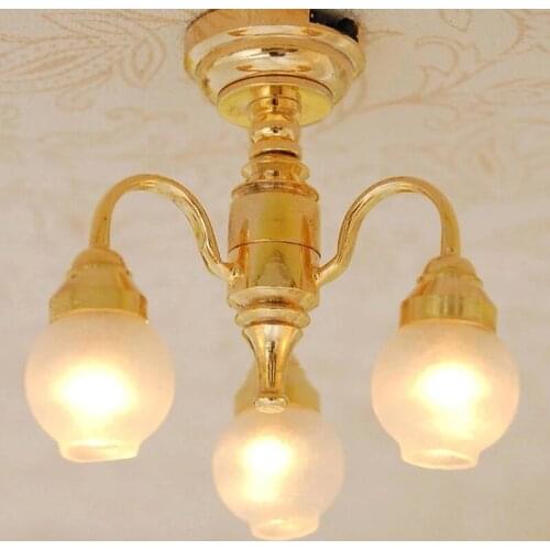 1:12 Dollhouse Miniature Electric Chandelier 3 Arm Lamp Ceiling Light Furniture Living Room Decoration Retailsale