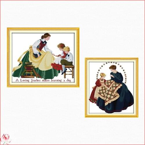 Mother And Daughter Embroidery Learning Cross Stitch Kit 14ct 11ct Printed Fabric Embroidery Kit DIY Handmade Needlework Home