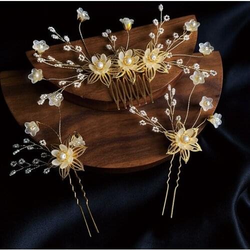 Gold Leaf Floral Bridal Hair Comb Pins Set Crystal Wedding Hair Jewelry Accessories Women Headpiece tocados para el pelo