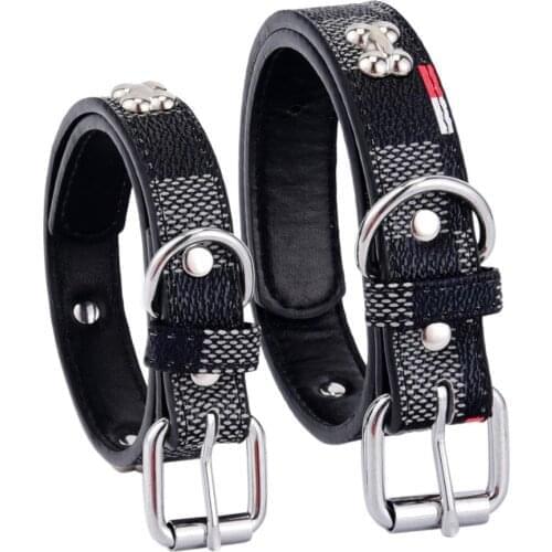 Pet Collar with Bone Rivet PU Leather Dog Collar Durable Personalized Pet Collar for Dogs Cats Plaid Collar Pet Supplies
