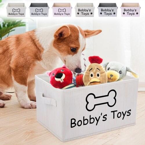 Personalized Dog Toys Storage Bins With Handle Pet Toy Accessories Storage Basket Box Chest Organizer For Dog Toys Leash Clothes