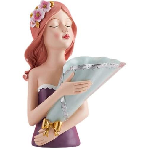 Resin Creative Bouquet Girl Ornaments Sculpture Gift Living Room Flower Arrangement Container Home Decoration Accessories Modern