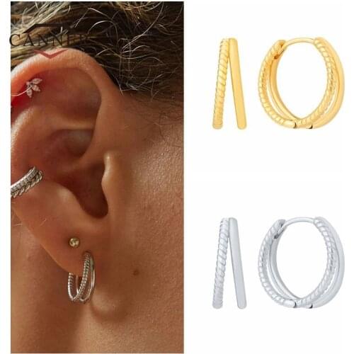 CANNER 925 Sterling Silver Huggie Earring INS Style Double Layer Glossy Hoop Earrings For Women Ear Buckle Jewelry Pendientes