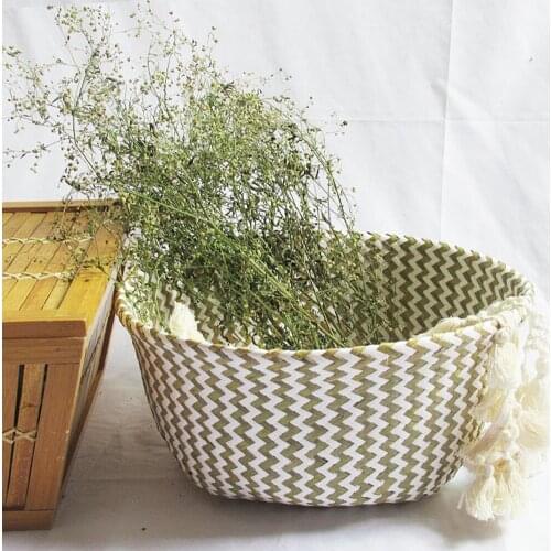 Mesh Double Knot Long Tassel White Straw Storage Basket Folding Storage Basket Flower Basket Straw Storage