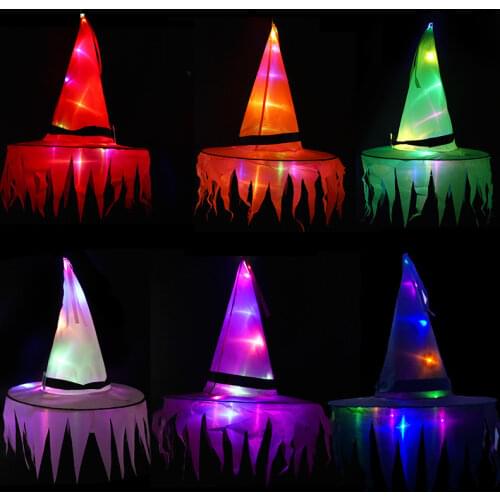 Women Men Girls Boy Halloween Luminous Witch Hat LED Makeup Costume Props Party Wizard Hats DIY Party Festival Decoration