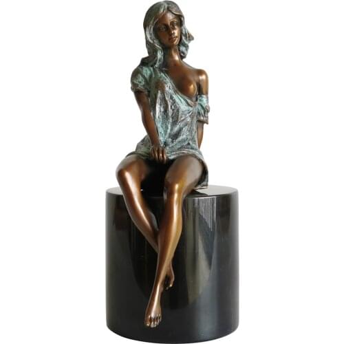 Sitting Sexy Bare Woman Bronze Statue Modern Busty Thinking Female Sculpture Erotic Art Figurine Collection Decor