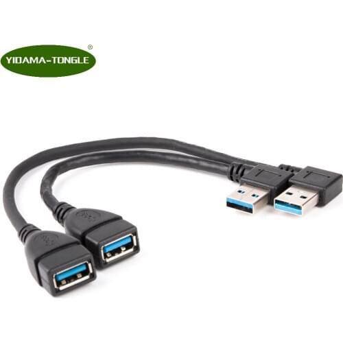 2 x pc USB 3.0 Male to Female Super Speed Computer USB3.0 Extension Cable Left and Right Angle Black extending cable