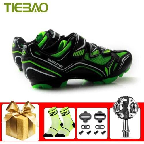Tiebao Men Cycling Sneakers Breathable Self-locking Flat Shoes Outdoor Sapatilha Ciclismo Bicycle Riding Sneakers Add Pedals